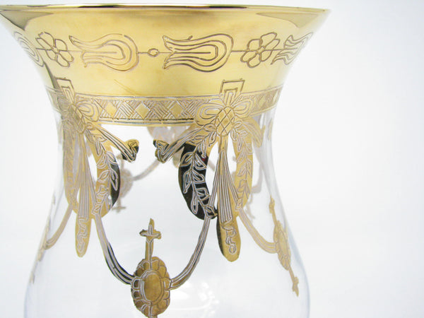 edgebrookhouse - Vintage Same Cristallerie Italy Glass and 24K Gold Encrusted Large Footed Vase