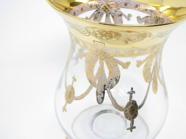 edgebrookhouse - Vintage Same Cristallerie Italy Glass and 24K Gold Encrusted Large Footed Vase