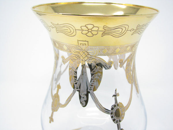 edgebrookhouse - Vintage Same Cristallerie Italy Glass and 24K Gold Encrusted Large Footed Vase
