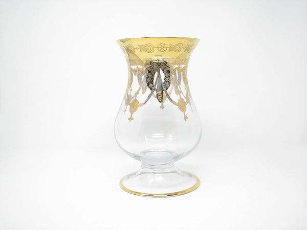 edgebrookhouse - Vintage Same Cristallerie Italy Glass and 24K Gold Encrusted Large Footed Vase