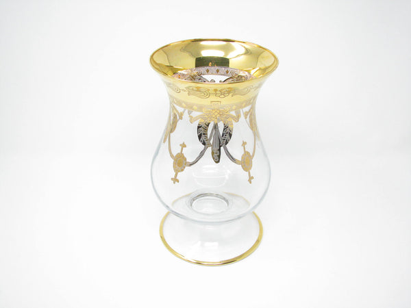 edgebrookhouse - Vintage Same Cristallerie Italy Glass and 24K Gold Encrusted Large Footed Vase