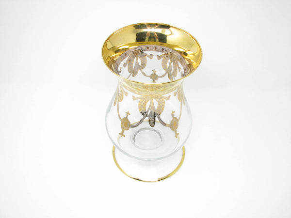 edgebrookhouse - Vintage Same Cristallerie Italy Glass and 24K Gold Encrusted Large Footed Vase