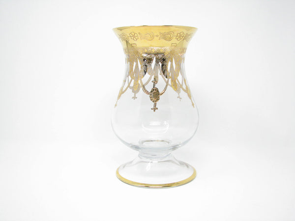 edgebrookhouse - Vintage Same Cristallerie Italy Glass and 24K Gold Encrusted Large Footed Vase