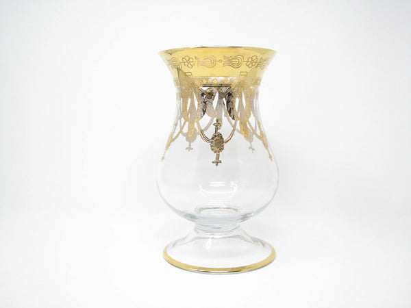 edgebrookhouse - Vintage Same Cristallerie Italy Glass and 24K Gold Encrusted Large Footed Vase