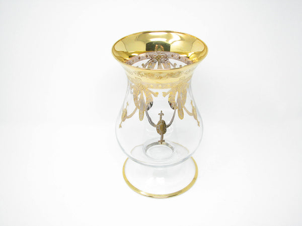 edgebrookhouse - Vintage Same Cristallerie Italy Glass and 24K Gold Encrusted Large Footed Vase