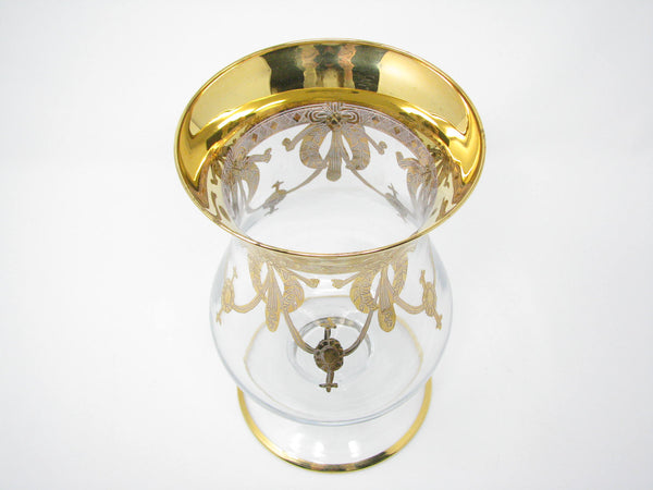 edgebrookhouse - Vintage Same Cristallerie Italy Glass and 24K Gold Encrusted Large Footed Vase