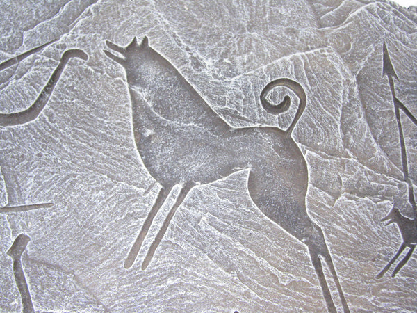 edgebrookhouse - Vintage Sandstone Petrolyph Decorative Art with Carved Primitive Figures