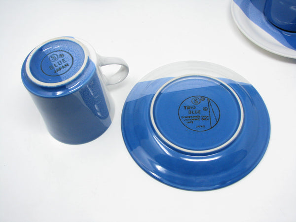edgebrookhouse - Vintage Sango Trio Blue Stoneware Cups & Saucers Made in Japan - 10 Pieces