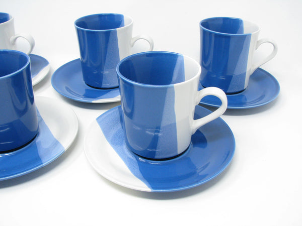 edgebrookhouse - Vintage Sango Trio Blue Stoneware Cups & Saucers Made in Japan - 10 Pieces