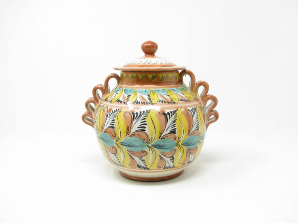 edgebrookhouse - Vintage Mayolica Santa Rosa Folk Art Mexican Majolica Pottery Lidded Urn or Jar with Fruit Decoration