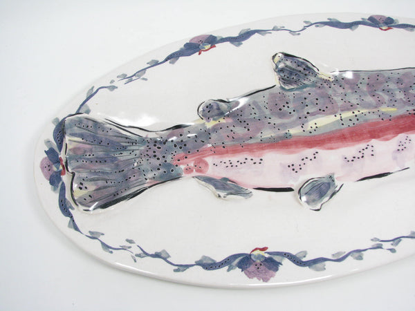 edgebrookhouse - Vintage Sarah Peterson Hand-Painted Ceramic Trout Platter Signed by Artist
