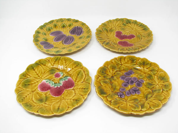 edgebrookhouse - Vintage Sarreguemines Portieux Vallerysthal PV Majolica Salad Plates with Various Fruits - 4 Pieces
