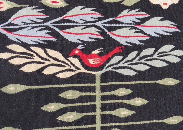 edgebrookhouse - Vintage Scandinavian Folk Art Inspired Dhurrie Rug With Birds and Foliage