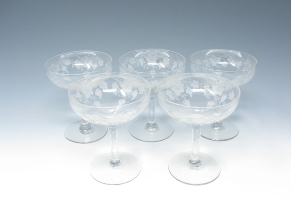 edgebrookhouse - Vintage Seneca Glass Coupe Champagne Sherbet with Etched Grapes - 5 Pieces