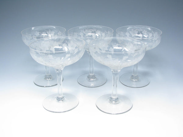 edgebrookhouse - Vintage Seneca Glass Coupe Champagne Sherbet with Etched Grapes - 5 Pieces
