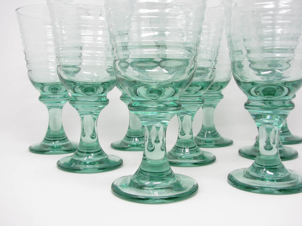 edgebrookhouse - Vintage Sirrus Spanish Green Glass Water Goblets by Libbey - 9 Pieces