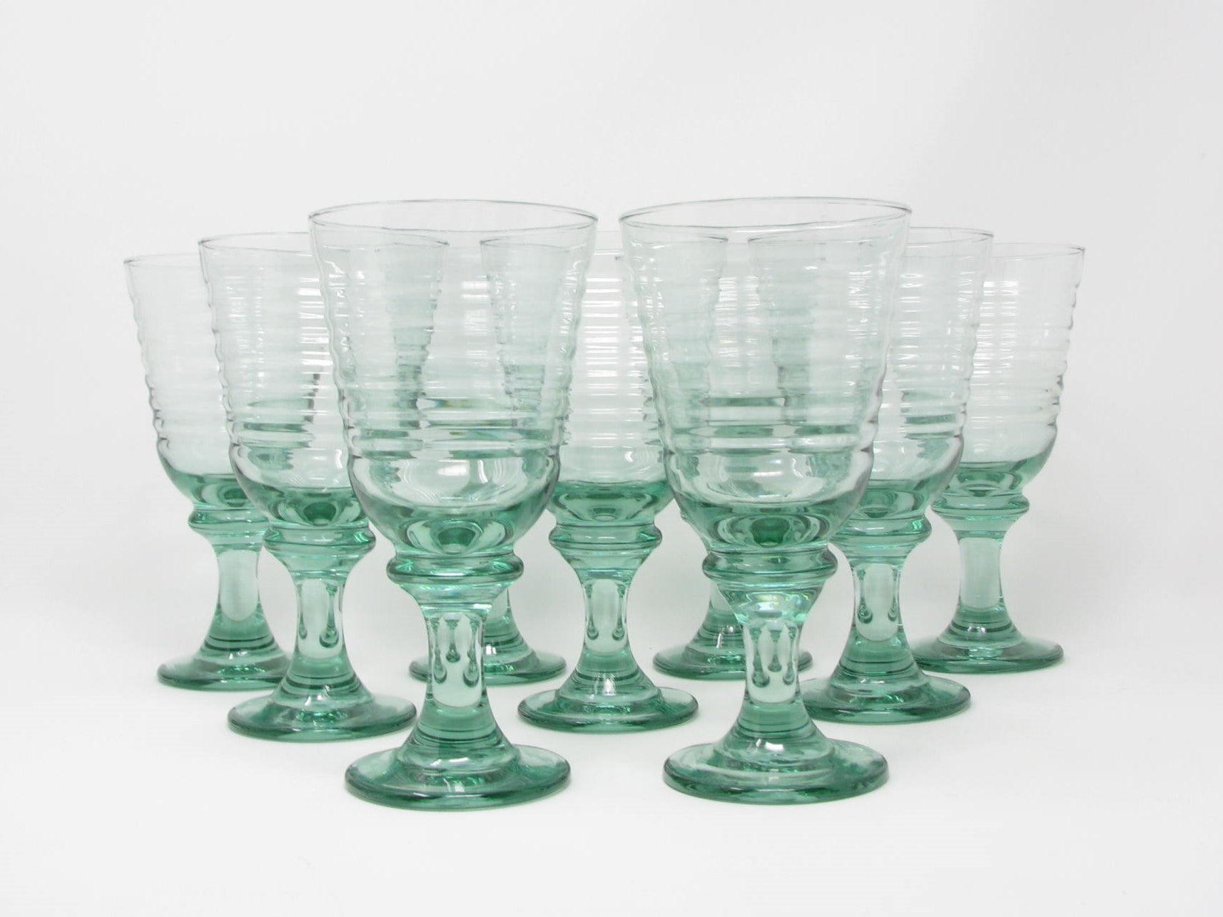 edgebrookhouse - Vintage Sirrus Spanish Green Glass Water Goblets by Libbey - 9 Pieces