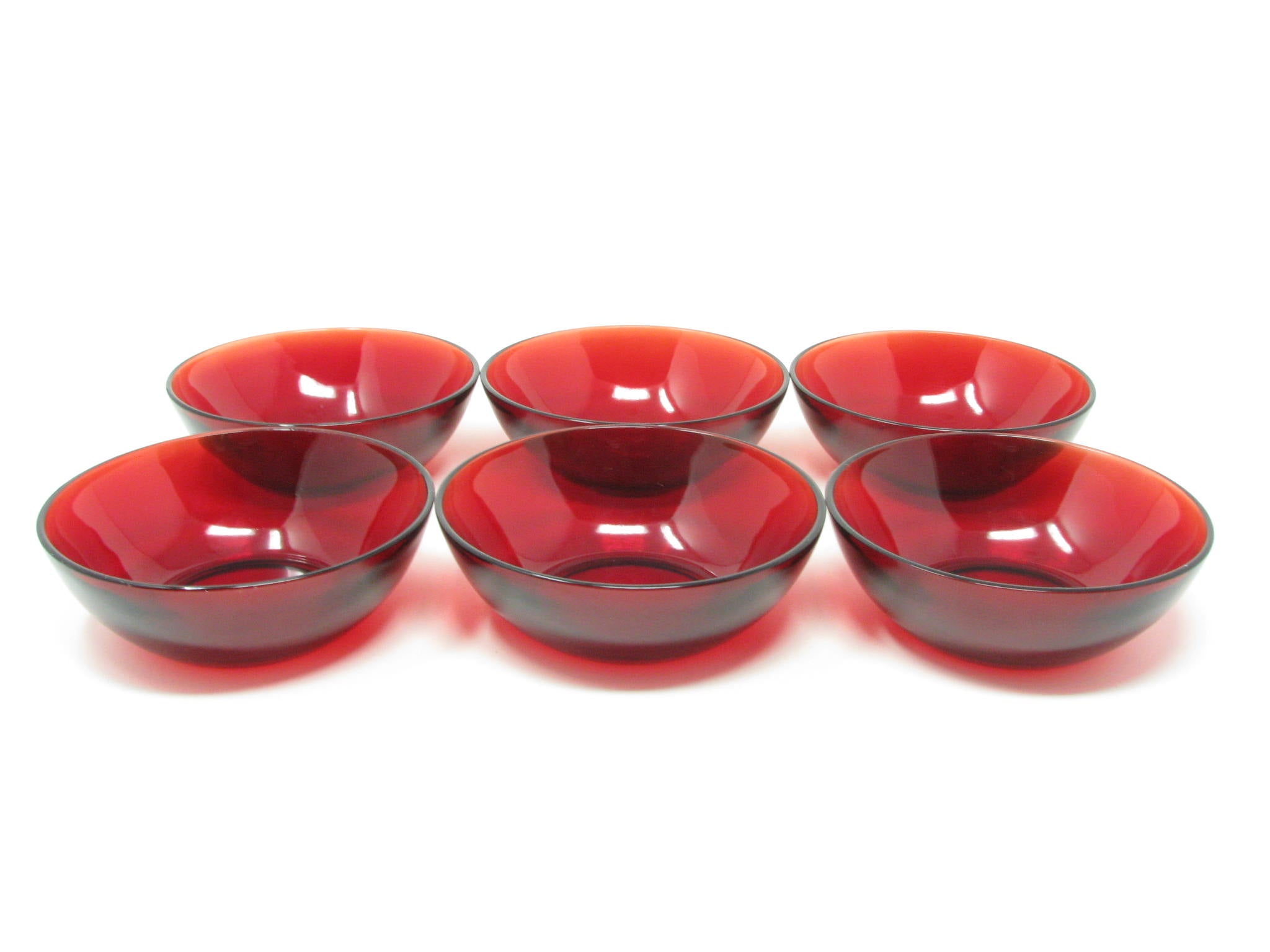 Vintage Small Ruby Red Glass Dessert Fruit Bowls - Set of 6