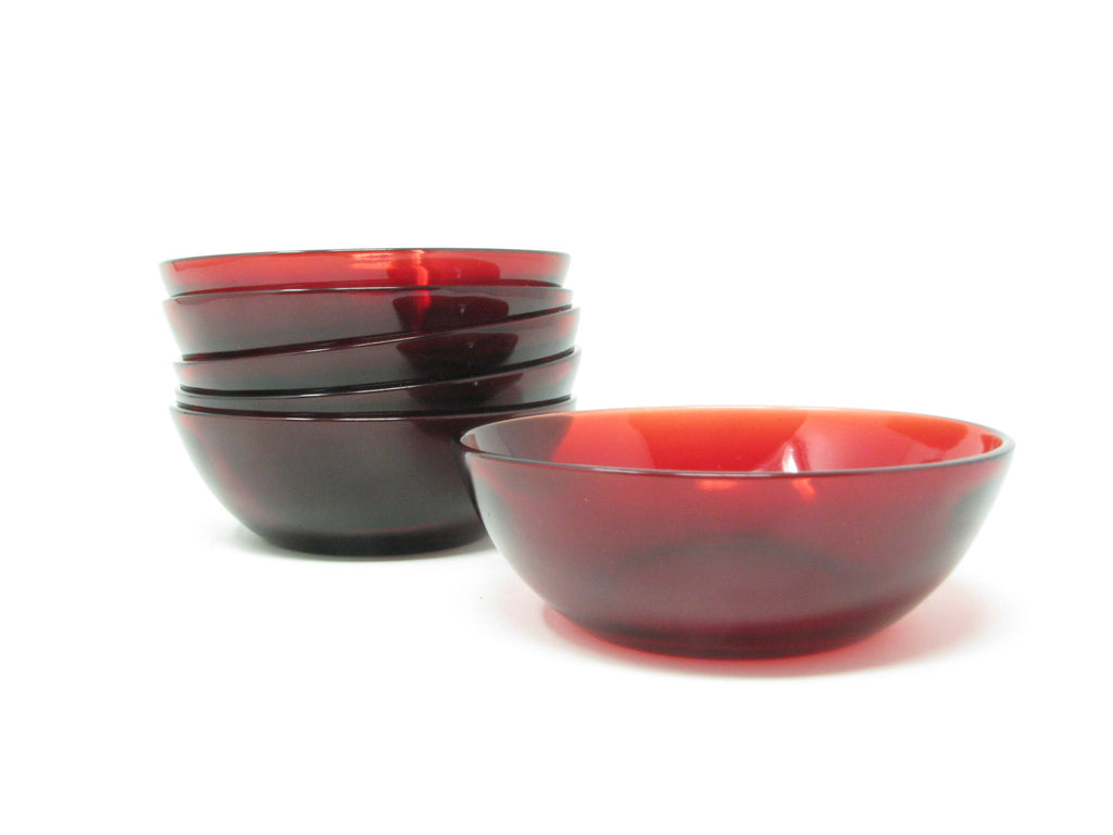 Vintage Small Ruby Red Glass Dessert Fruit Bowls - Set of 6