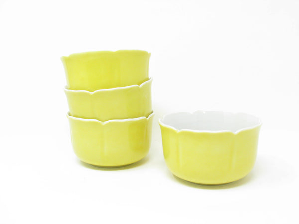 edgebrookhouse - Vintage Small Yellow and White Tulip Style Small Bowls with Scalloped Edge - Set of 4