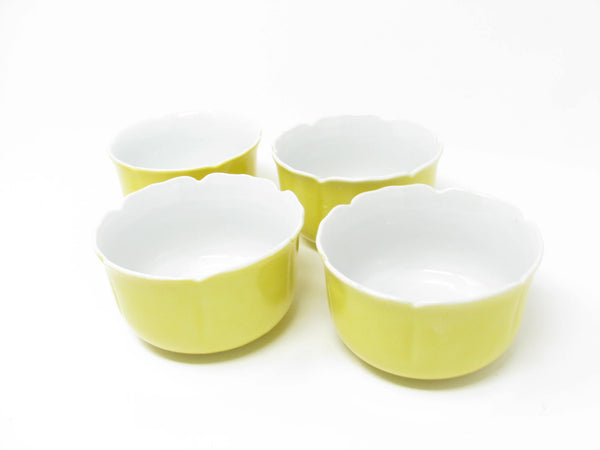 edgebrookhouse - Vintage Small Yellow and White Tulip Style Small Bowls with Scalloped Edge - Set of 4