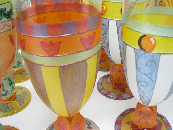 edgebrookhouse - Vintage Smithereens Custom Hand-Painted Water Goblets / Iced Tea Glasses with Medici Patterns - 12 Pieces