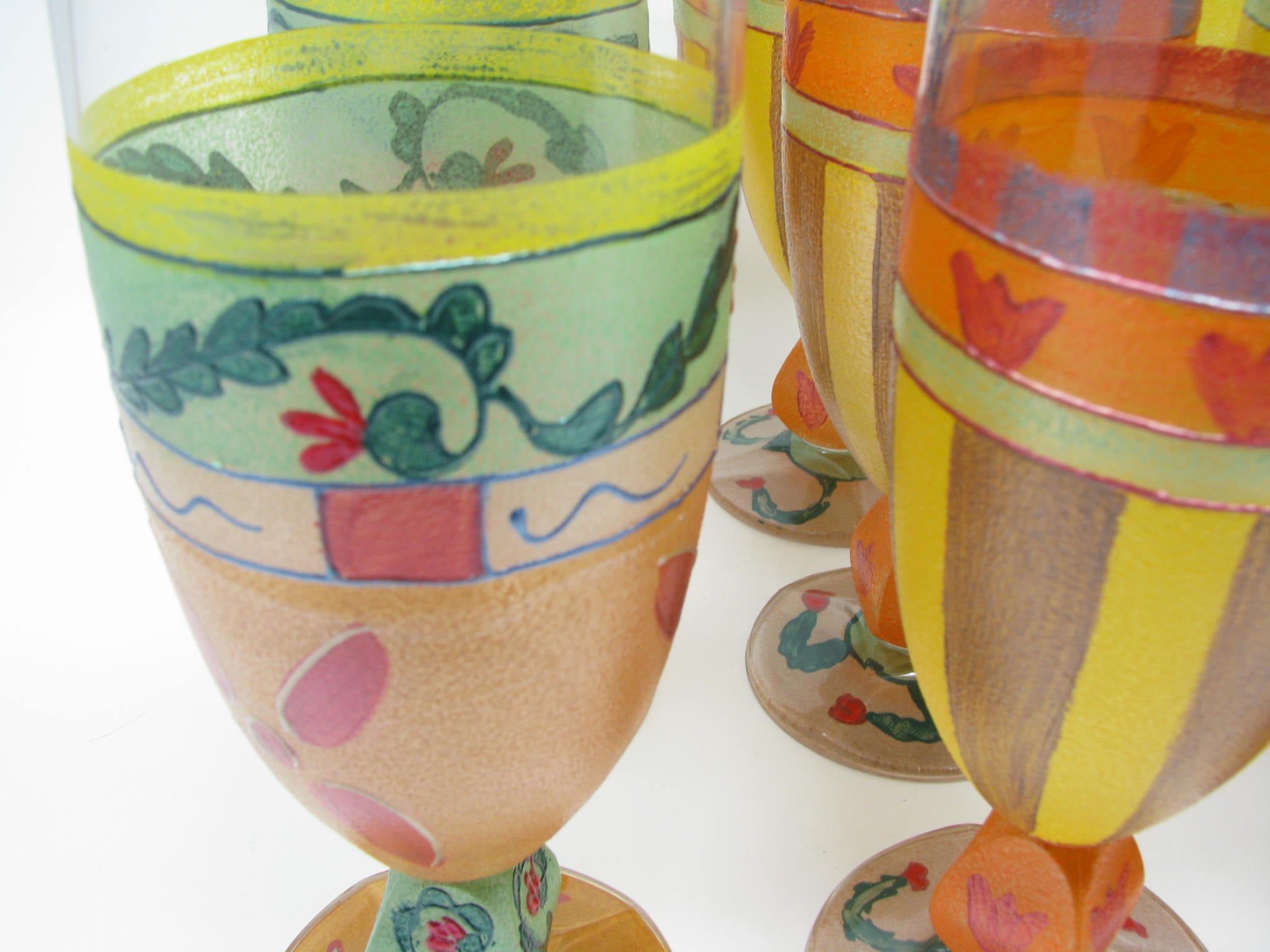 Vintage Smithereens Custom Hand-Painted Water Goblets / Iced Tea 
