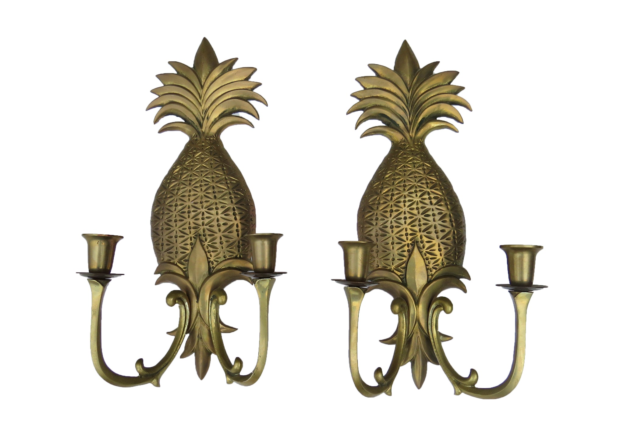 edgebrookhouse - Vintage Solid Brass Double Arm Pineapple Candle Wall Sconces - a Pair