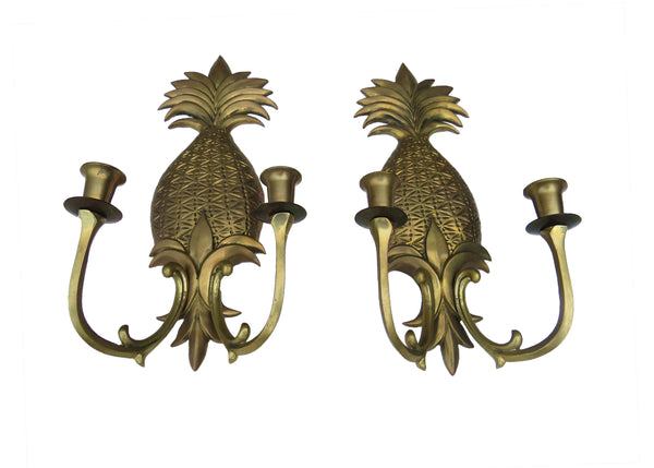 edgebrookhouse - Vintage Solid Brass Double Arm Pineapple Candle Wall Sconces - a Pair