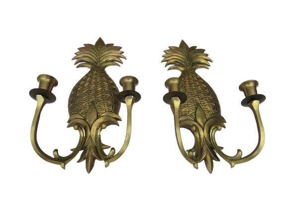 edgebrookhouse - Vintage Solid Brass Double Arm Pineapple Candle Wall Sconces - a Pair