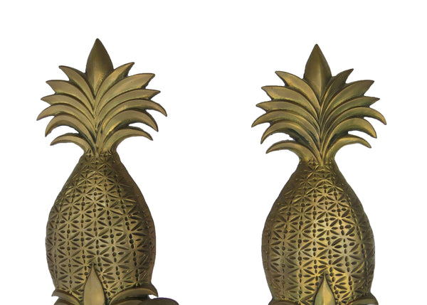 edgebrookhouse - Vintage Solid Brass Double Arm Pineapple Candle Wall Sconces - a Pair