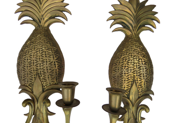 edgebrookhouse - Vintage Solid Brass Double Arm Pineapple Candle Wall Sconces - a Pair