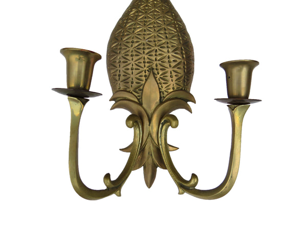 edgebrookhouse - Vintage Solid Brass Double Arm Pineapple Candle Wall Sconces - a Pair