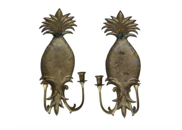 edgebrookhouse - Vintage Solid Brass Double Arm Pineapple Candle Wall Sconces - a Pair