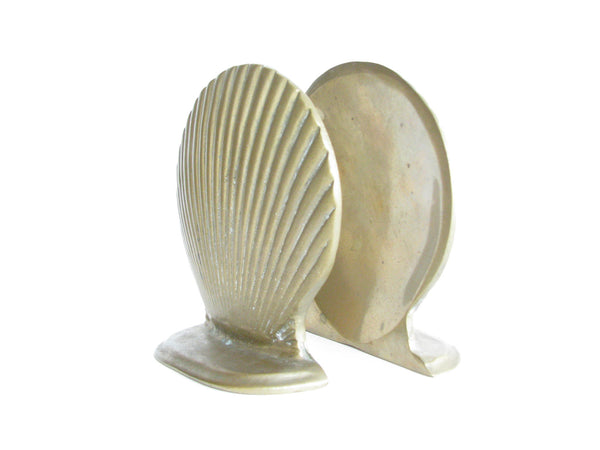 edgebrookhouse - Vintage Solid Brass Scalloped Shell Shaped Bookends - a Pair