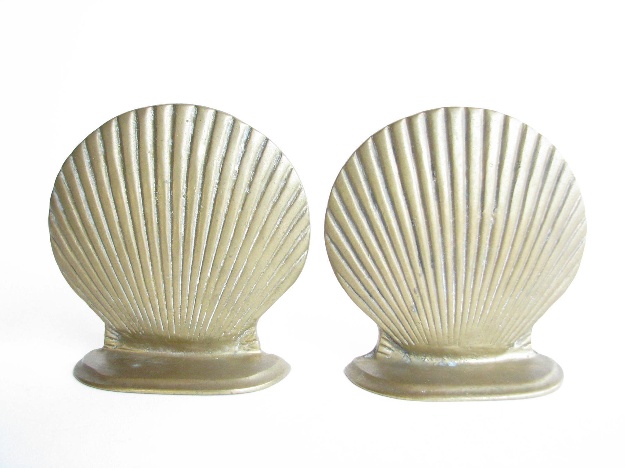 Vintage Solid Brass Scalloped Shell Shaped Bookends - a Pair