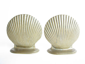 edgebrookhouse - Vintage Solid Brass Scalloped Shell Shaped Bookends - a Pair
