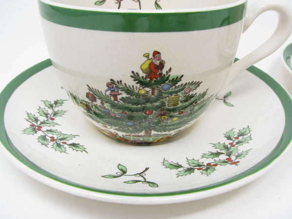 edgebrookhouse - Vintage Spode Christmas Tree Earthenware Cups & Saucers Made in England - 8 Pieces - 2 Sets Available