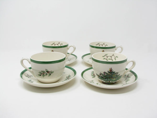 edgebrookhouse - Vintage Spode Christmas Tree Earthenware Cups & Saucers Made in England - 8 Pieces - 2 Sets Available