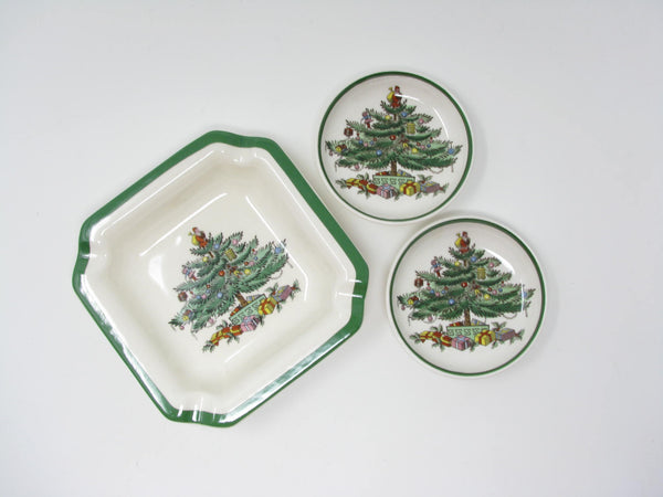 edgebrookhouse - Vintage Spode Christmas Tree Small Earthenware Dishes and Ashtray Made in England - 3 Pieces