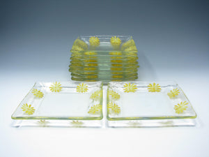 edgebrookhouse - Vintage Square Glass Salad or Cake Plates with Hand-Painted Floral Design - 10 Pieces