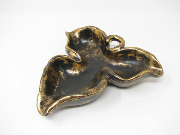 edgebrookhouse - Vintage Stangl Pottery Black Gold Decorative Leaf Shaped Trinket Dish