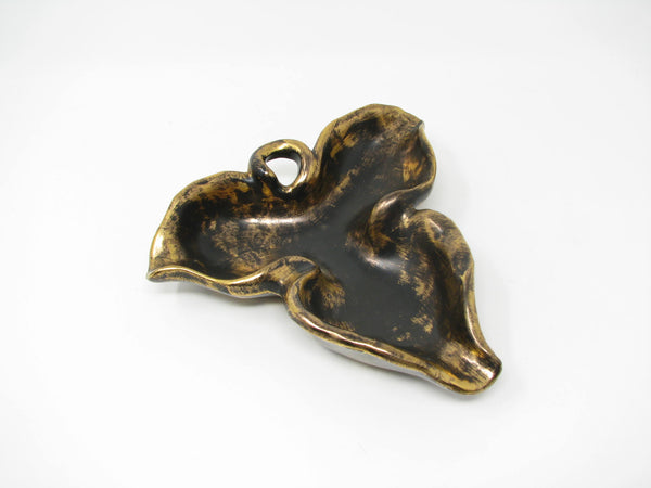edgebrookhouse - Vintage Stangl Pottery Black Gold Decorative Leaf Shaped Trinket Dish