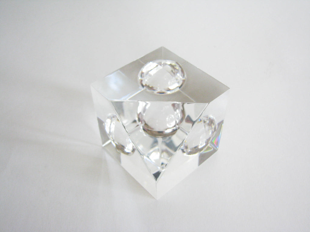 Vintage Steuben Crystal Floating Spheres Cube Prism Paperweight Signed ...