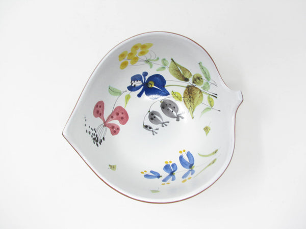 edgebrookhouse - Vintage Stig Lindberg Gustavsberg Sweden Faience Leaf Shaped Earthenware Bowl with Floral Design