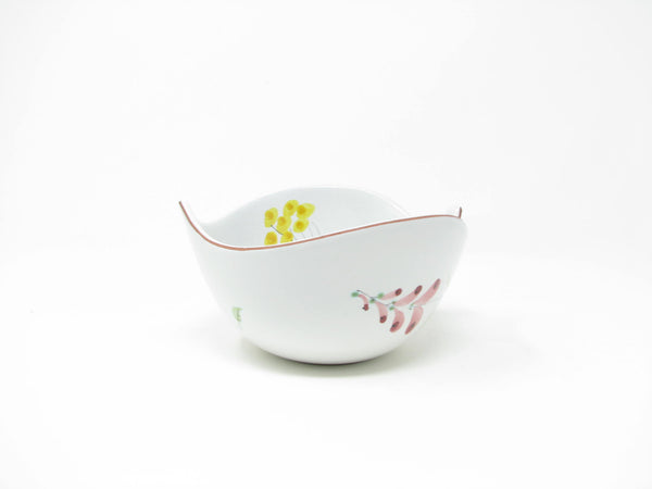 edgebrookhouse - Vintage Stig Lindberg Gustavsberg Sweden Faience Leaf Shaped Earthenware Bowl with Floral Design