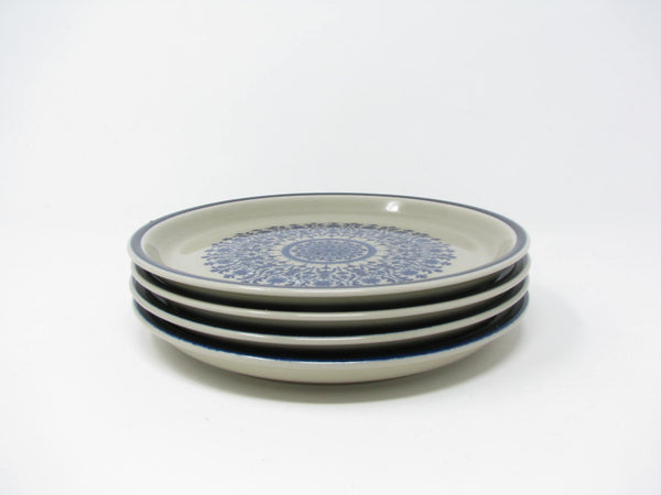 edgebrookhouse - Vintage Stoneware Salad Plates with Blue Medallion Design and Rim - 4 Pieces
