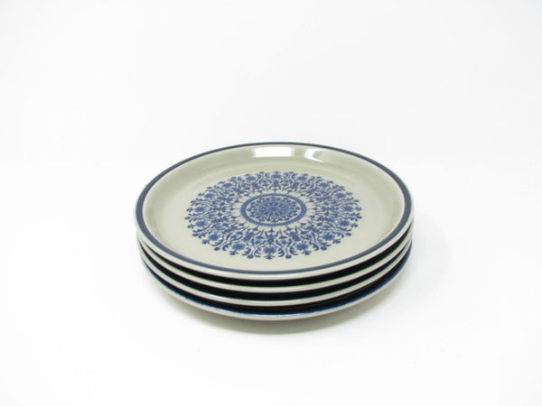 edgebrookhouse - Vintage Stoneware Salad Plates with Blue Medallion Design and Rim - 4 Pieces