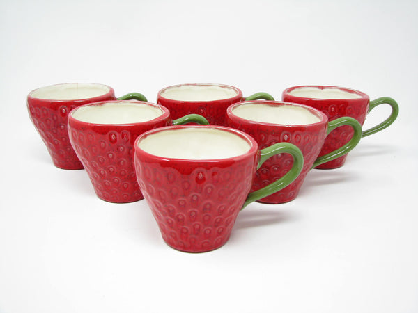 edgebrookhouse - Vintage Strawberry Shaped Hand-Painted Ceramic Cups - 6 Pieces