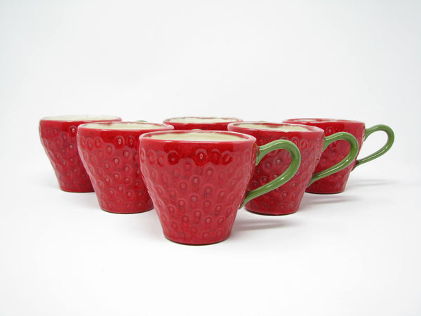 edgebrookhouse - Vintage Strawberry Shaped Hand-Painted Ceramic Cups - 6 Pieces